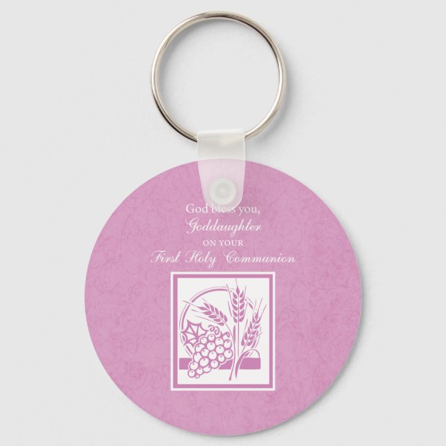Goddaughter First Communion, Pink Key Ring (Front)