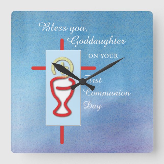 Goddaughter, First Holy Communion, Turquoise Square Wall Clock (Front)