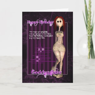 Goddaughter Funky Modern Birthday Card with Rag Do