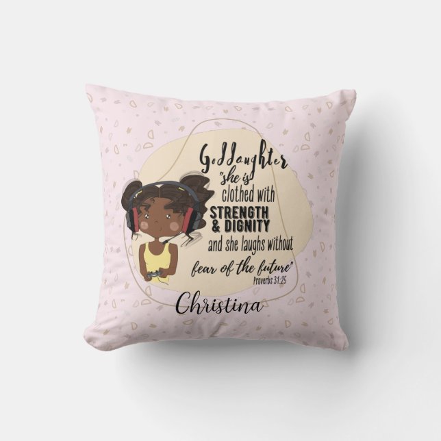 Goddaughter Gift Quote Proverb Pink Gamer Girl Cushion (Front)