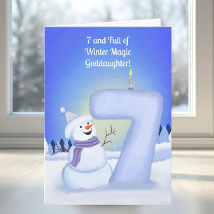Goddaughter Happy 7th Birthday Snowman Card