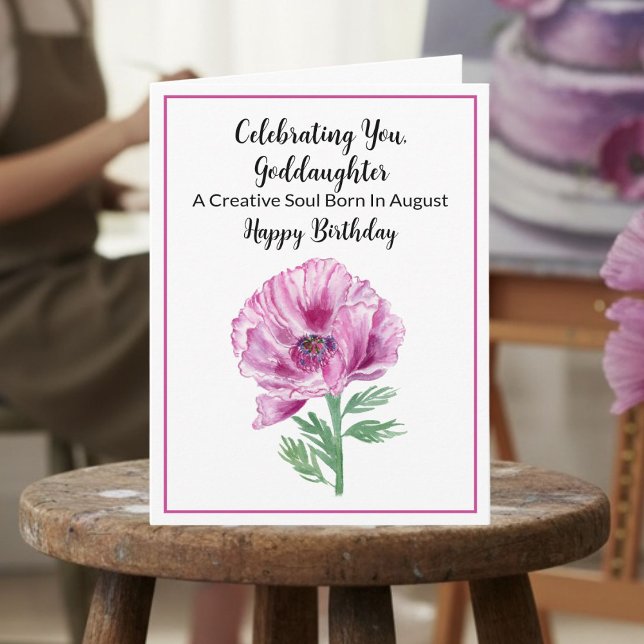 Goddaughter Happy August Birthday Purple Poppy  Card (Creator Uploaded)