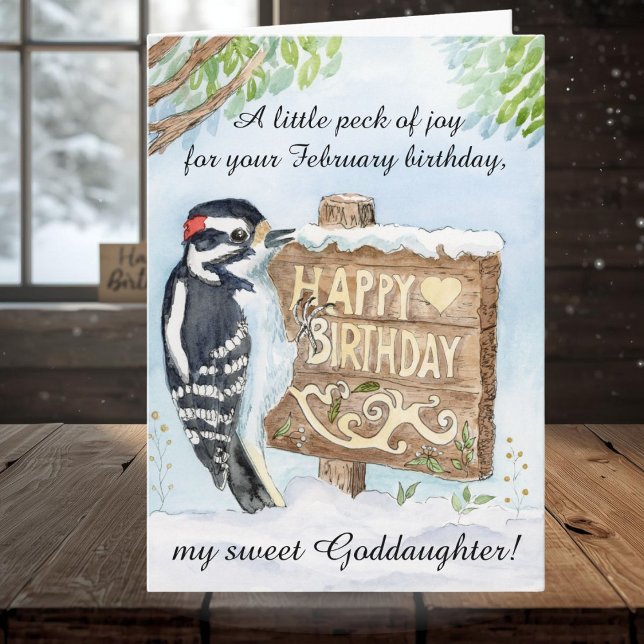 Goddaughter Happy February Birthday Woodpecker Card (Creator Uploaded)