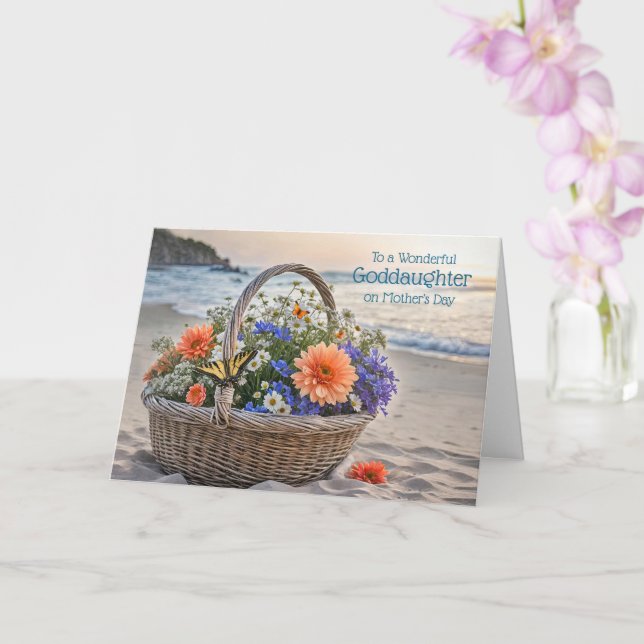 Goddaughter Happy Mothers Day Beach Flowers Card (Orchid)