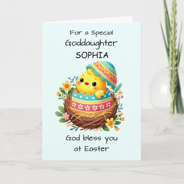 Goddaughter Personalise Easter Blessings Chick Card (Front)