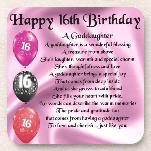 Goddaughter Poem - 16th Birthday Coaster (Front)