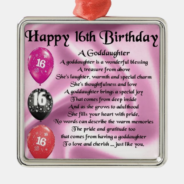 Goddaughter Poem - 16th Birthday Metal Ornament (Front)