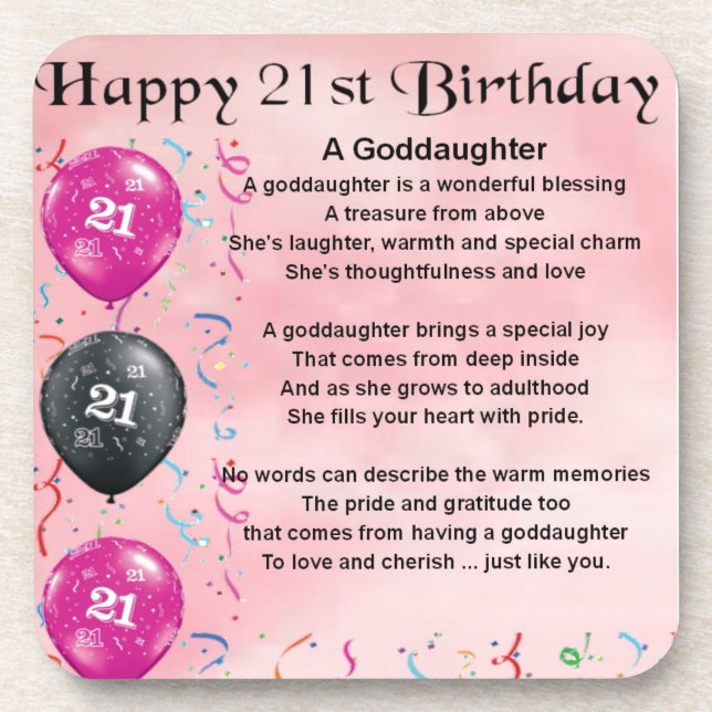 Goddaughter Poem - 21st Birthday Design Coaster (Front)