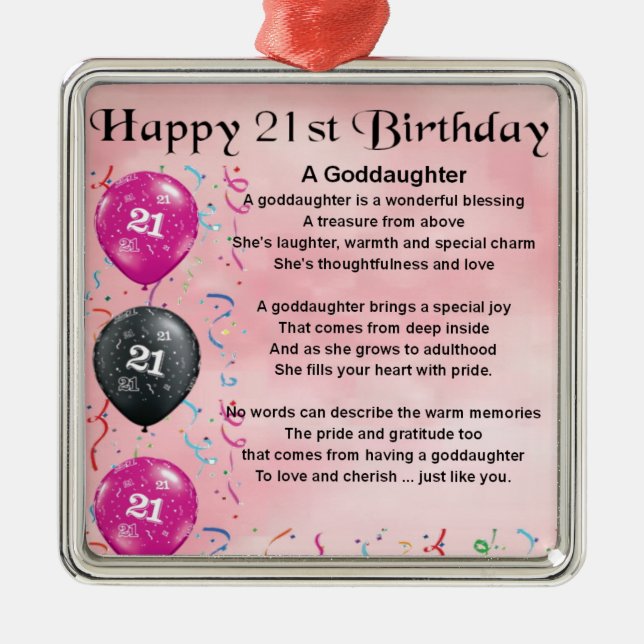 Goddaughter Poem - 21st Birthday Design Metal Tree Decoration (Front)