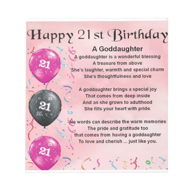 Goddaughter Poem - 21st Birthday Design Notepad (Front)