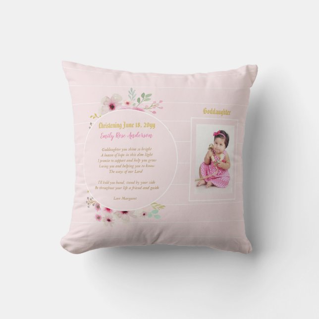 Goddaughter POEM Christening PHOTO Baptism Pink Cushion (Front)