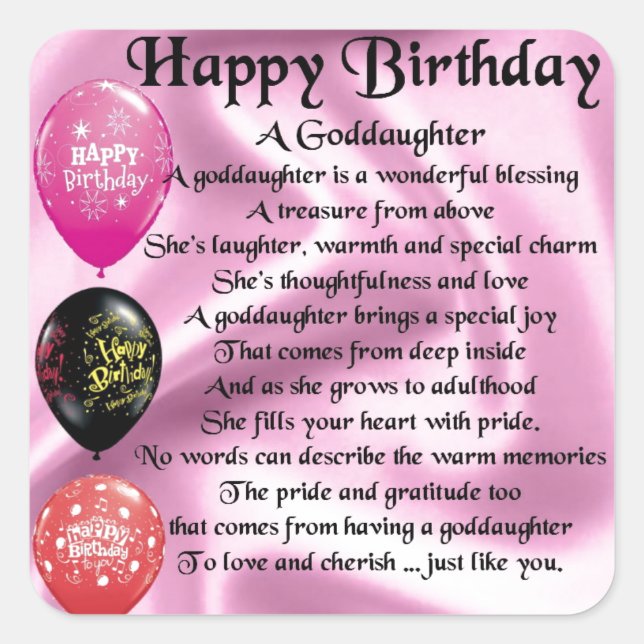 Goddaughter Poem - Happy Birthday Square Sticker (Front)