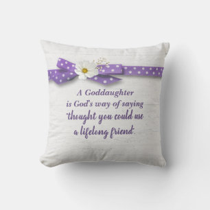 Goddaughter Quote with Ribbon On Wood Cushion