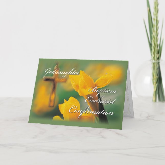 Goddaughter RCIA Cross Crocus Congratulations Card (Front)