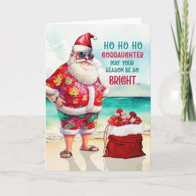 Goddaughter Santa in Sunglasses Funny Christmas Holiday Card (Front)