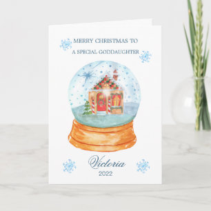 Goddaughter Snow Globe Gingerbread House Christmas Holiday Card