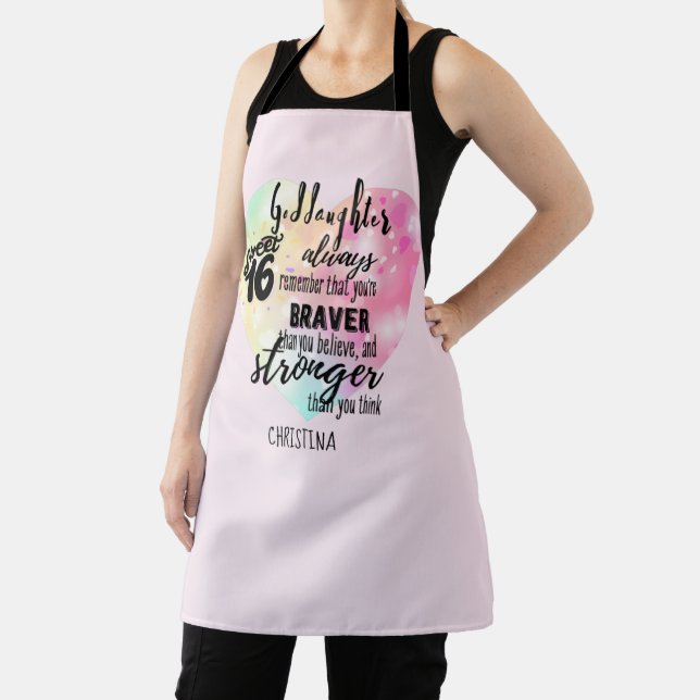 Goddaughter Sweet16 Quote Gift Braver Stronger Apron (Insitu)