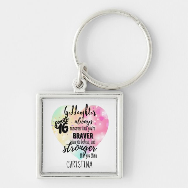 Goddaughter Sweet16 Quote Gift Braver Stronger Key Ring (Front)