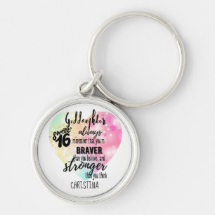 Goddaughter Sweet16 Quote Gift Braver Stronger Key Ring