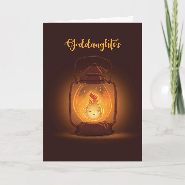 Goddaughter Thinking of You at Camp with Lantern Card (Front)