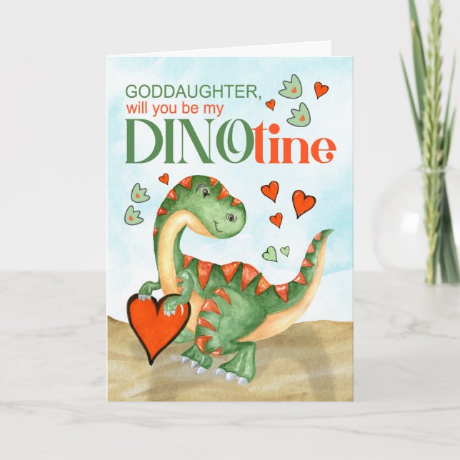 Goddaughter Valentine T-Rex Dinosaur DINOtine Holiday Card (Front)
