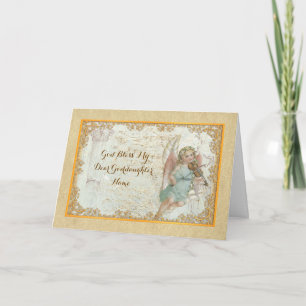 Goddaughter Vintage Art Angel Personalised Holiday Card
