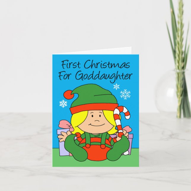 Goddaughter's First Christmas Elf Holiday Card (Front)