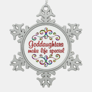Goddaughters Make Life Special Snowflake Pewter Christmas Ornament