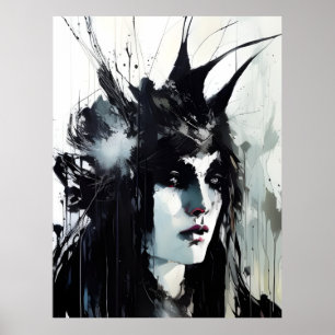 Goddess Black Ink Painting Poster