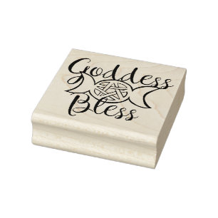 Goddess Bless Triple Moon Pentagram Rubber Stamp
