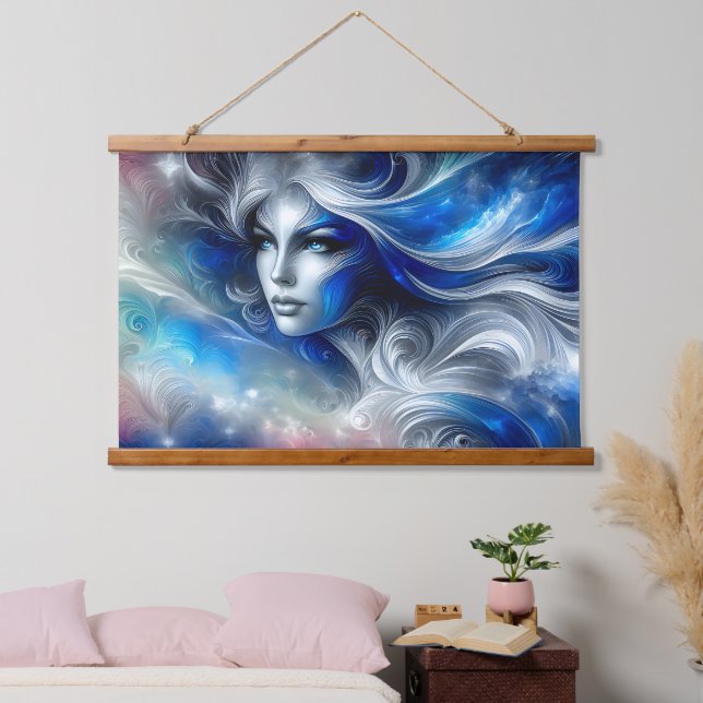 Goddess Celestial White Blue Head February -  Hanging Tapestry (Bedroom)