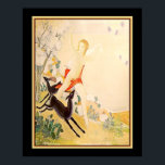 "Goddess Diana Running With Deer" Art Deco Poster<br><div class="desc">Beautiful example of Art Deco in the 1930's- The goddess Diana running with two deer from the woods into a field. The colours pale golds and green contrasting with the jet-black deer and lavender flowers falling from the sky are vivid and the painting is full of life. The original painting...</div>