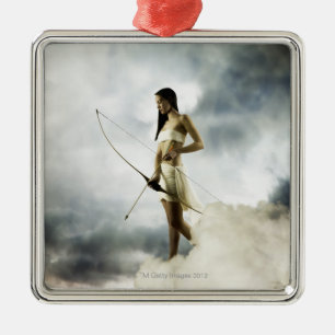 Goddess Diana with bow and arrow Metal Ornament