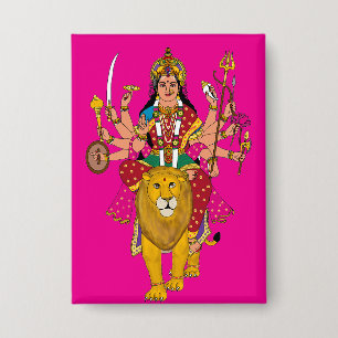 Goddess Durga Button – Divine Hindu Devi Spiritual