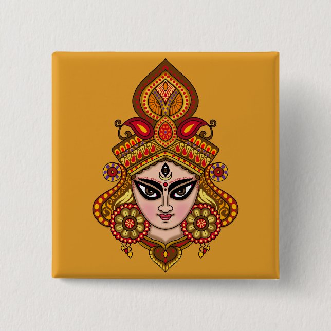 Goddess Durga Face Button (Front)