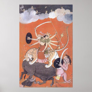 Goddess Durga Fighting Mahishasura Demon Poster