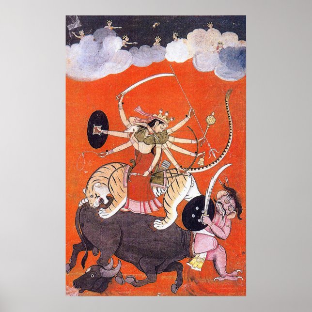 Goddess Durga fighting Mahishasura Poster (Front)