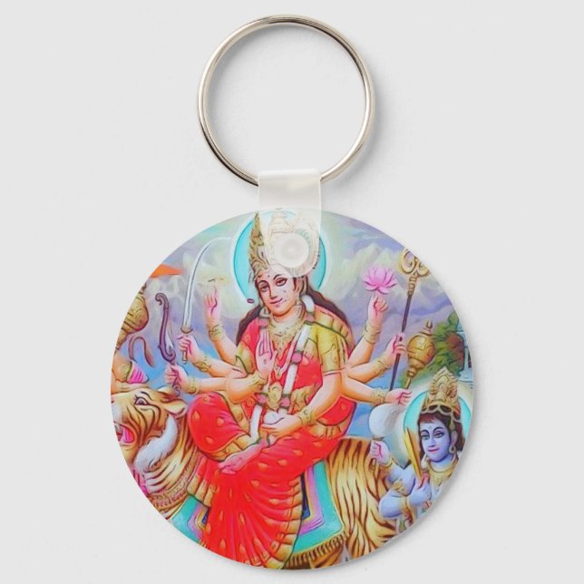Goddess Durga Ji Painting Key Ring (Front)