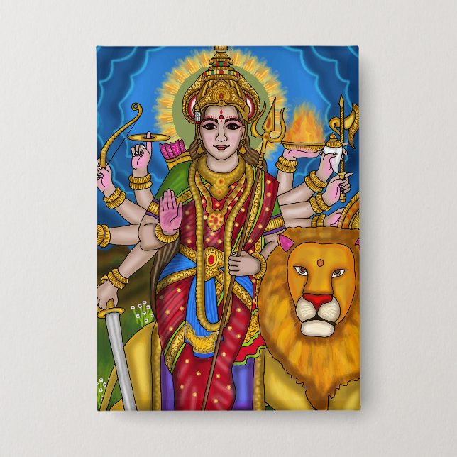 Goddess Durga Retro Vintage Button (Front)