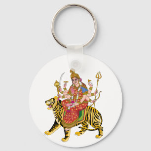 Goddess Durga Round Keychain   Hindu Maa Durga