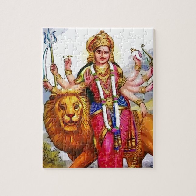 Goddess Durga with Lion Painting Jigsaw Puzzle (Vertical)