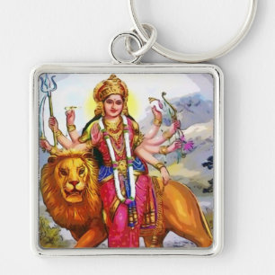 Goddess Durga with Lion Painting Key Ring