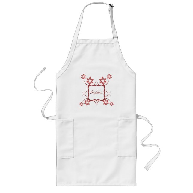 Goddess Floral Apron, Brick Red Long Apron (Front)