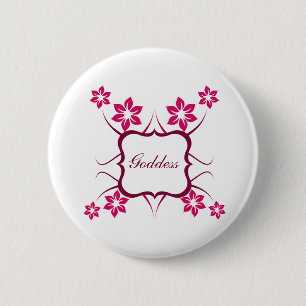Goddess Floral Button, Magenta 6 Cm Round Badge