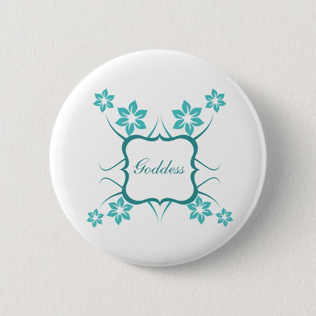 Goddess Floral Button, Turquoise 6 Cm Round Badge (Front)
