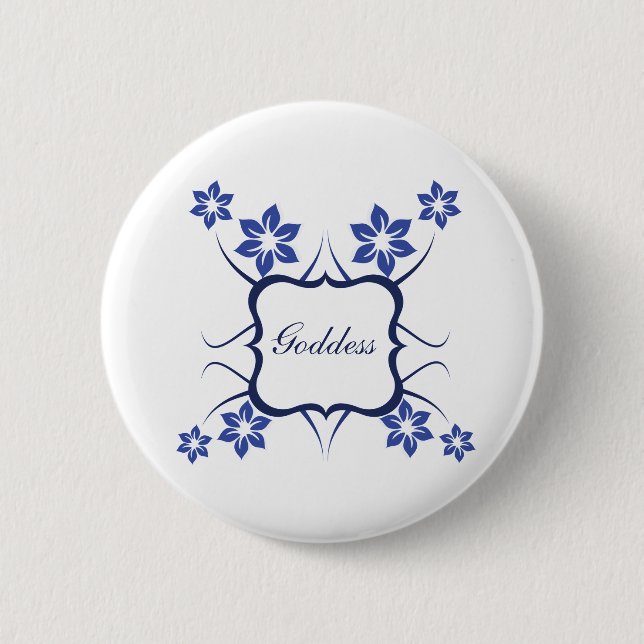 Goddess Floral Button, Vibrant Blue 6 Cm Round Badge (Front)