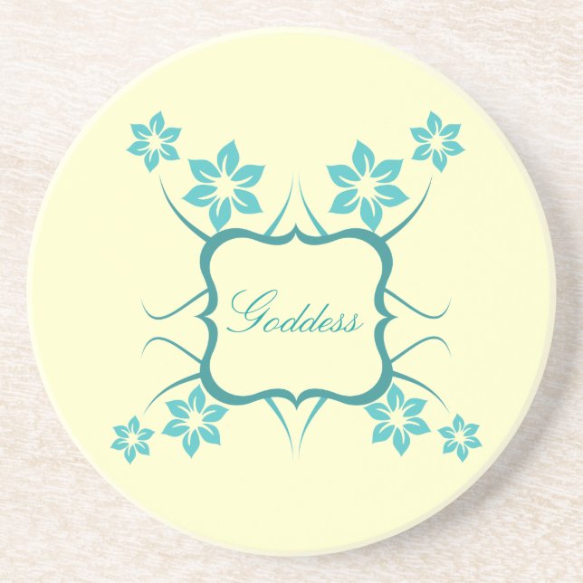 Goddess Floral Coaster, Teal Coaster (Front)