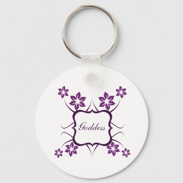 Goddess Floral Keychain, Dark Purple Key Ring (Front)