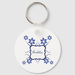 Goddess Floral Keychain, Vibrant Blue Key Ring