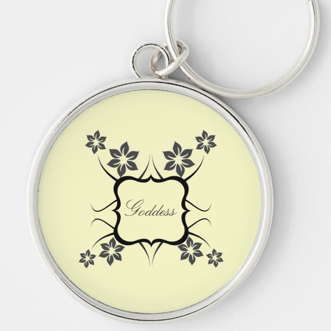 Goddess Floral Premium Keychain, Dark Grey Key Ring (Front)